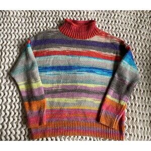 GAP Rainbow Striped Sweater Women’s M/L Y2K-Inspired Drop Shoulder Roll neck